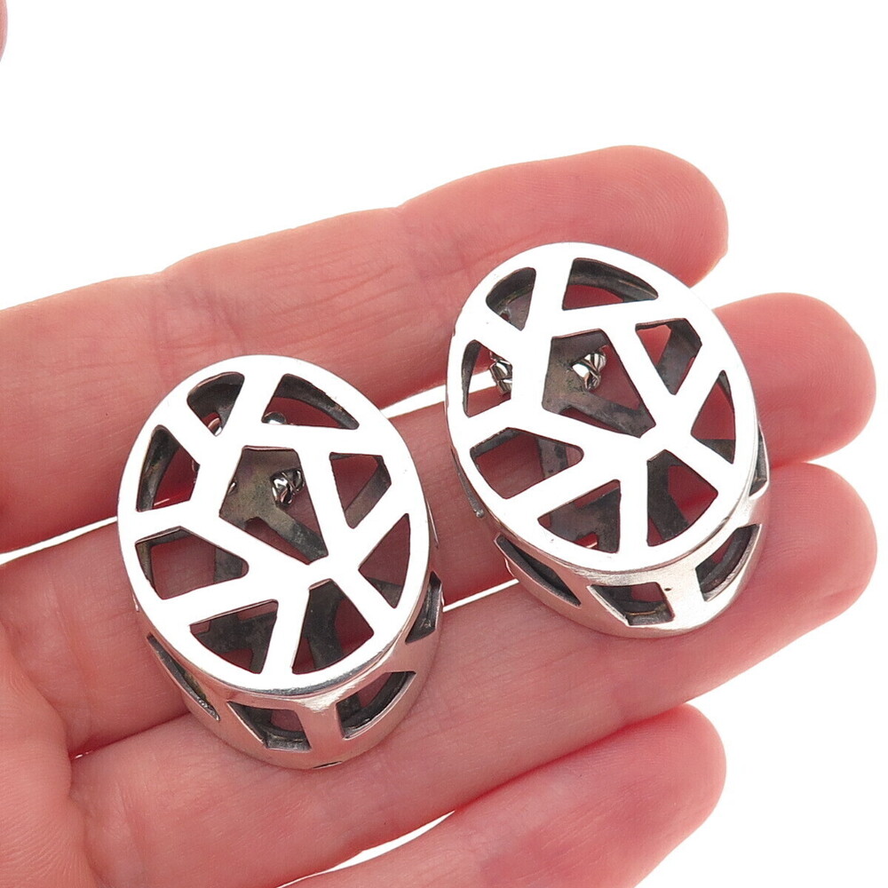 Victoria Varga 925 Sterling 14K Gold Posts Vintage Modernist Oxidized Earrings